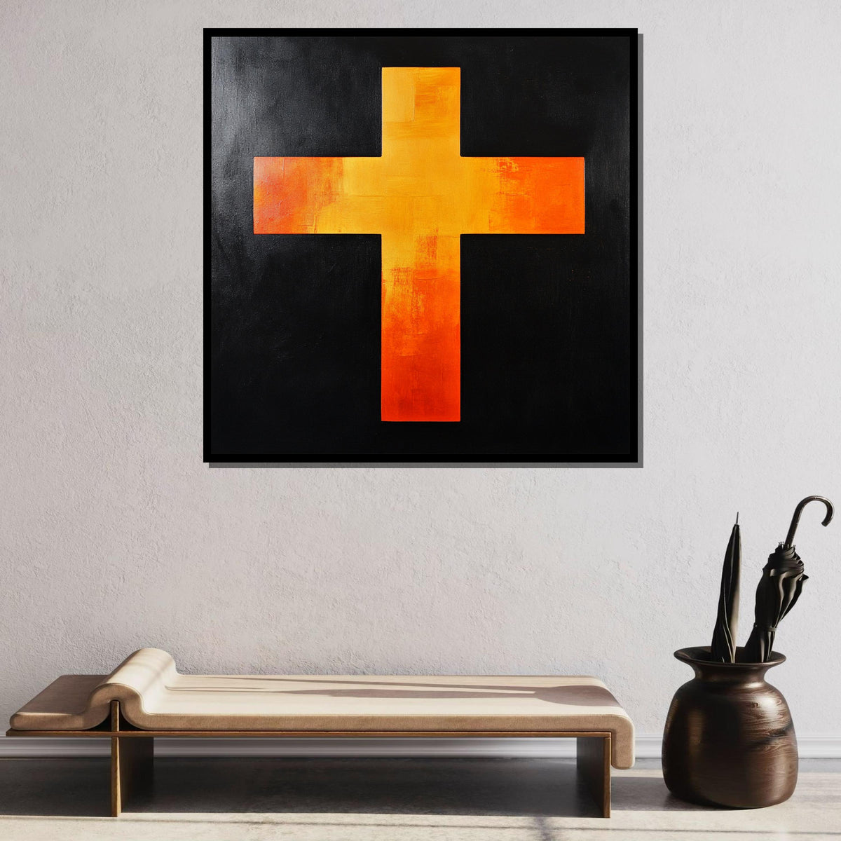 Abstract Orange Cross Canvas, Bold Christian Wall Art, Modern Religious Decor, Spiritual Symbol Artwork, Ready to Hang