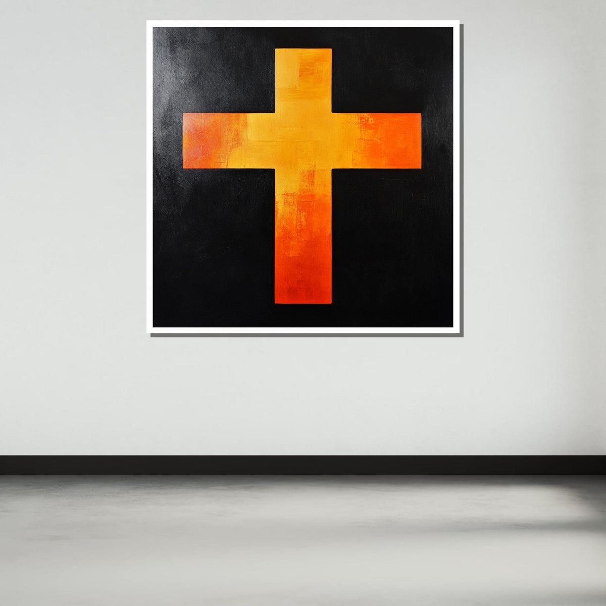 Abstract Orange Cross Canvas, Bold Christian Wall Art, Modern Religious Decor, Spiritual Symbol Artwork, Ready to Hang