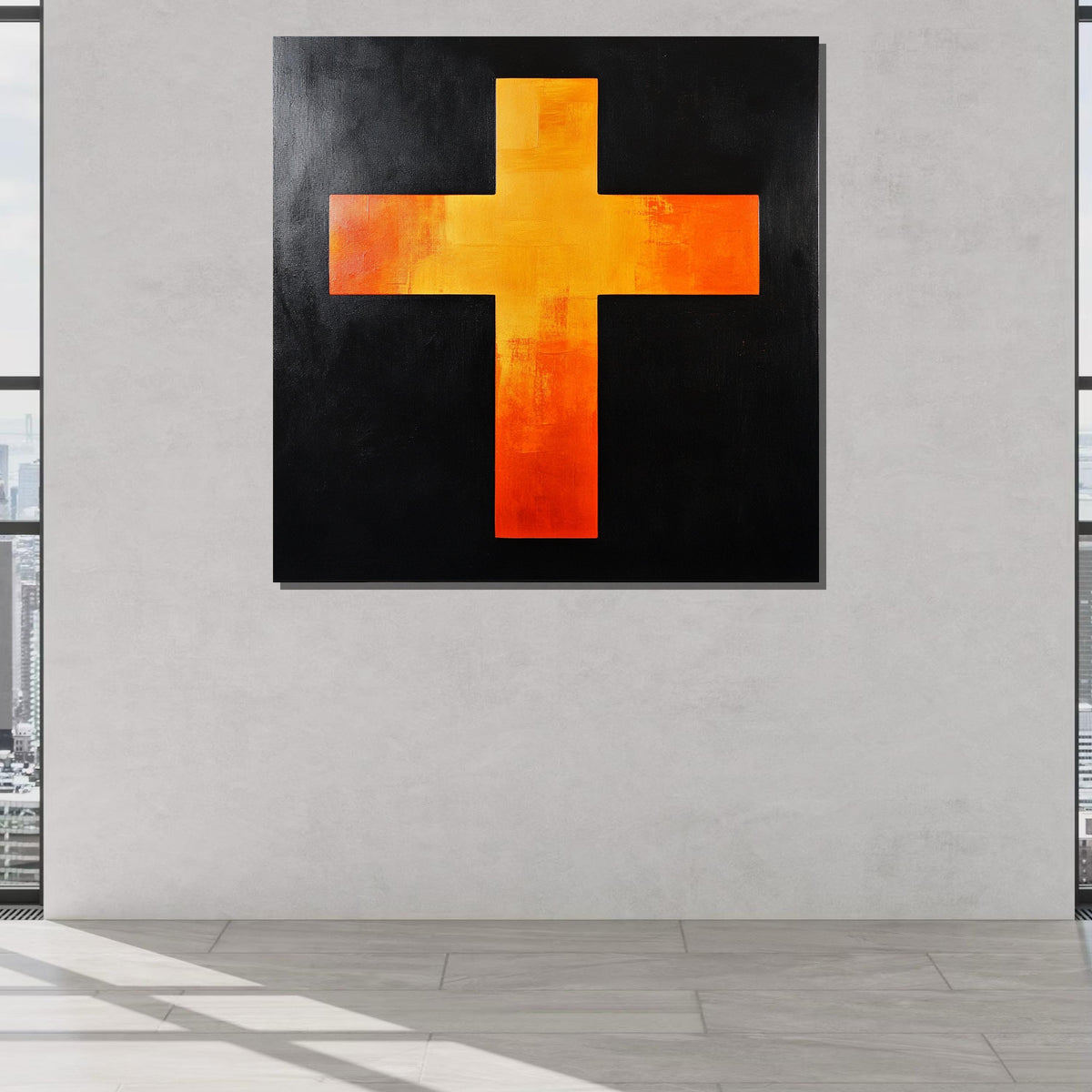 Abstract Orange Cross Canvas, Bold Christian Wall Art, Modern Religious Decor, Spiritual Symbol Artwork, Ready to Hang