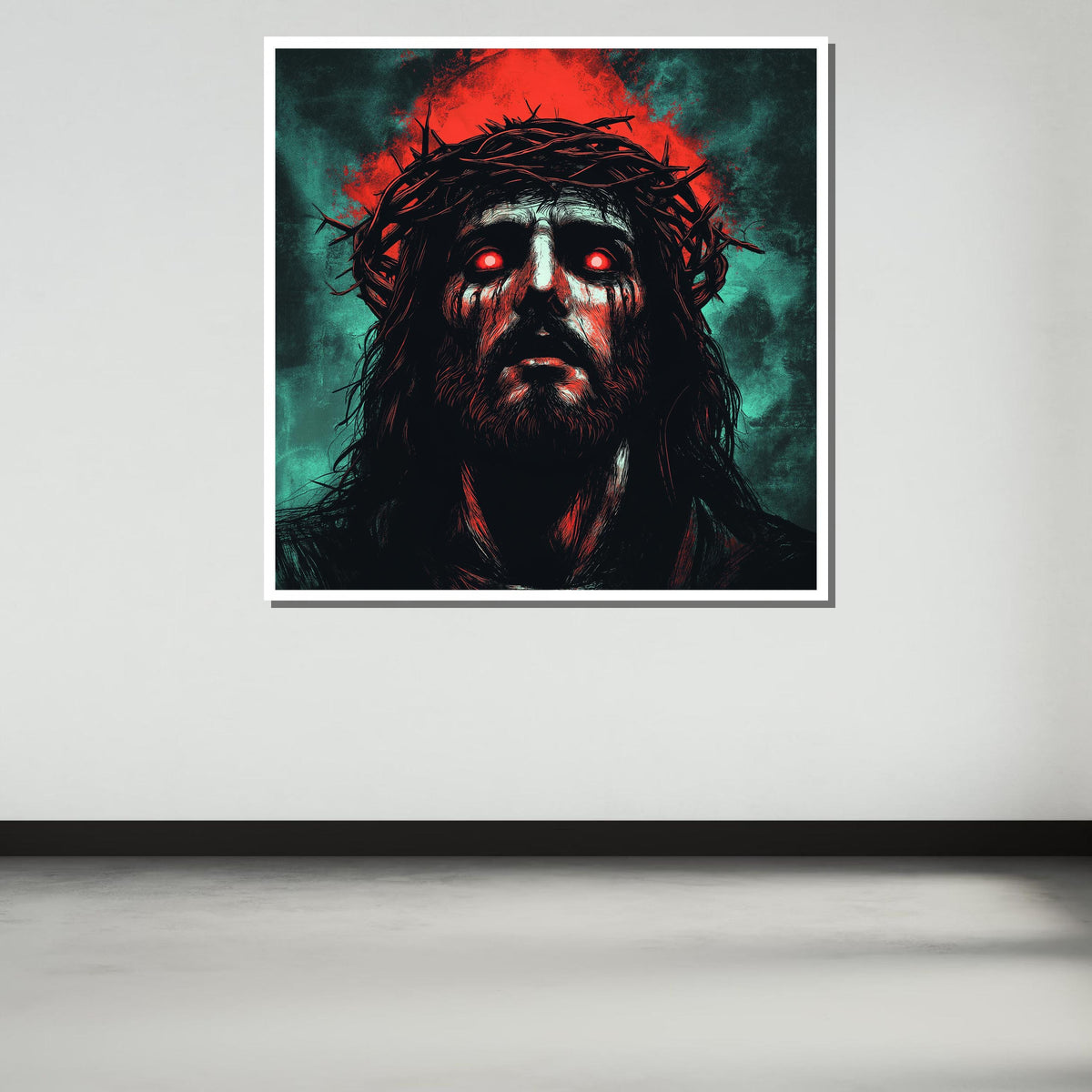 Intense Jesus Portrait Canvas, Dark Spiritual Art, Crown of Thorns Religious Artwork, Unique Christian Wall Decor, Ready to Hang