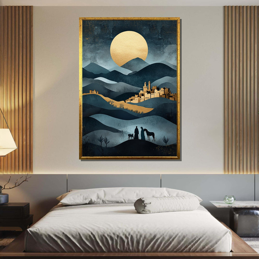 Bethlehem Journey Canvas, Nativity Silhouette Art, Holy Family Wall Decor, Christmas Religious Artwork, Ready to Hang