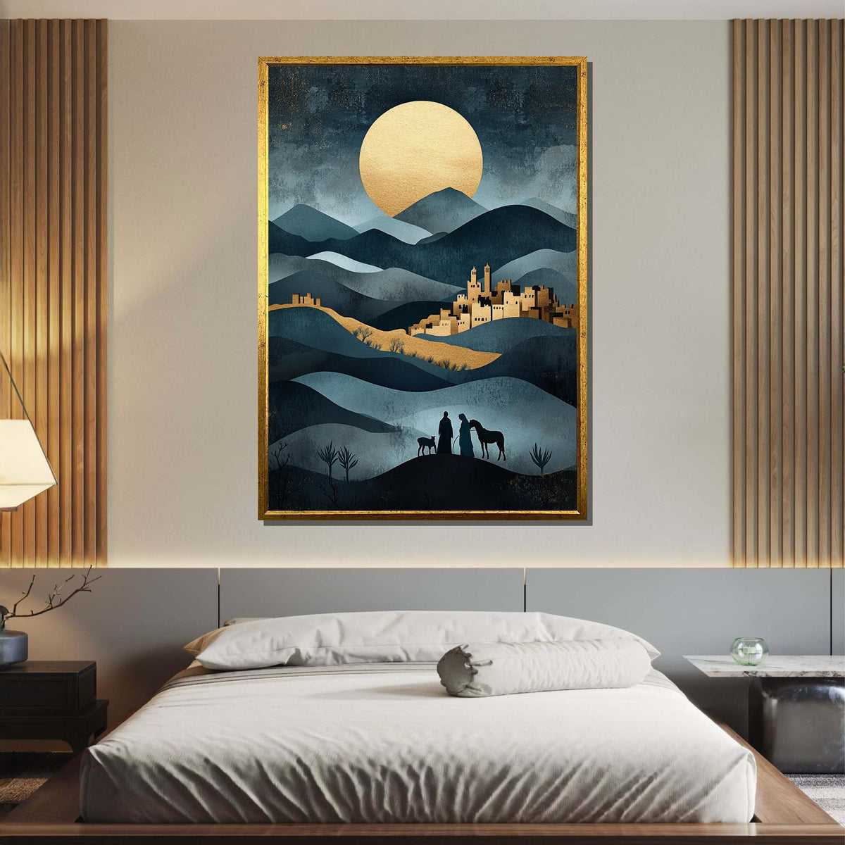 Bethlehem Journey Canvas, Nativity Silhouette Art, Holy Family Wall Decor, Christmas Religious Artwork, Ready to Hang