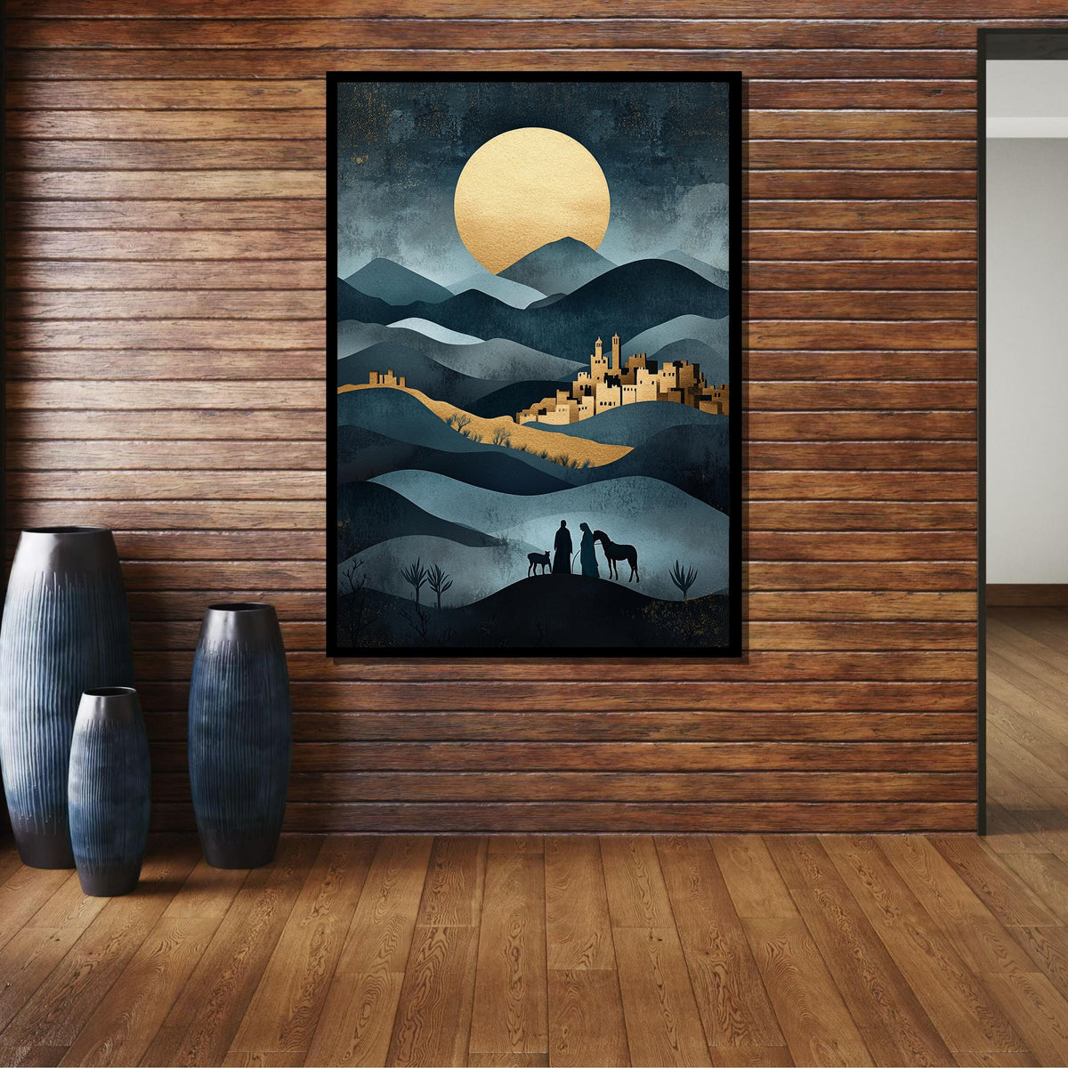 Bethlehem Journey Canvas, Nativity Silhouette Art, Holy Family Wall Decor, Christmas Religious Artwork, Ready to Hang