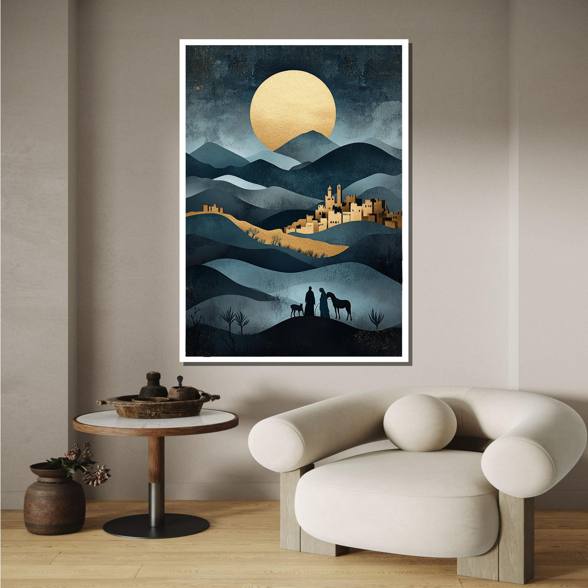 Bethlehem Journey Canvas, Nativity Silhouette Art, Holy Family Wall Decor, Christmas Religious Artwork, Ready to Hang