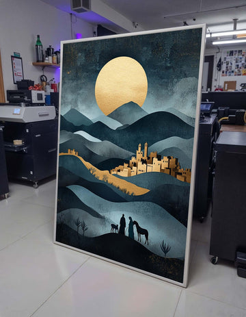 Bethlehem Journey Canvas, Nativity Silhouette Art, Holy Family Wall Decor, Christmas Religious Artwork, Ready to Hang