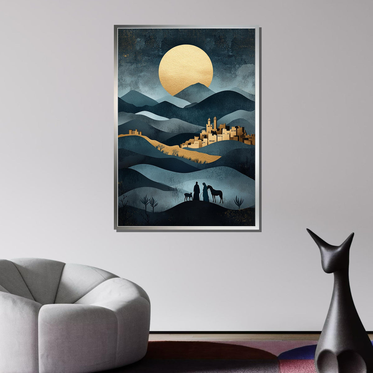 Bethlehem Journey Canvas, Nativity Silhouette Art, Holy Family Wall Decor, Christmas Religious Artwork, Ready to Hang