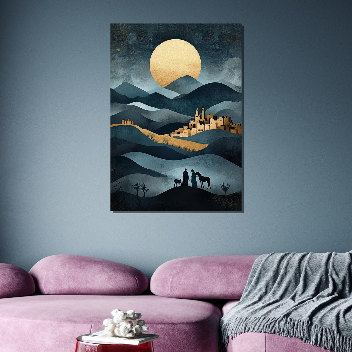 Bethlehem Journey Canvas, Nativity Silhouette Art, Holy Family Wall Decor, Christmas Religious Artwork, Ready to Hang
