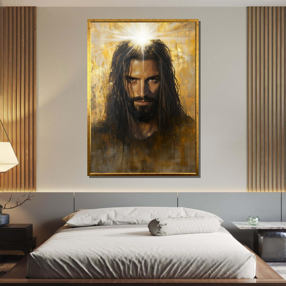 Radiant Jesus Portrait Canvas, Divine Light Religious Art, Powerful Christian Wall Decor, Inspirational Spiritual Artwork, Ready to Hang