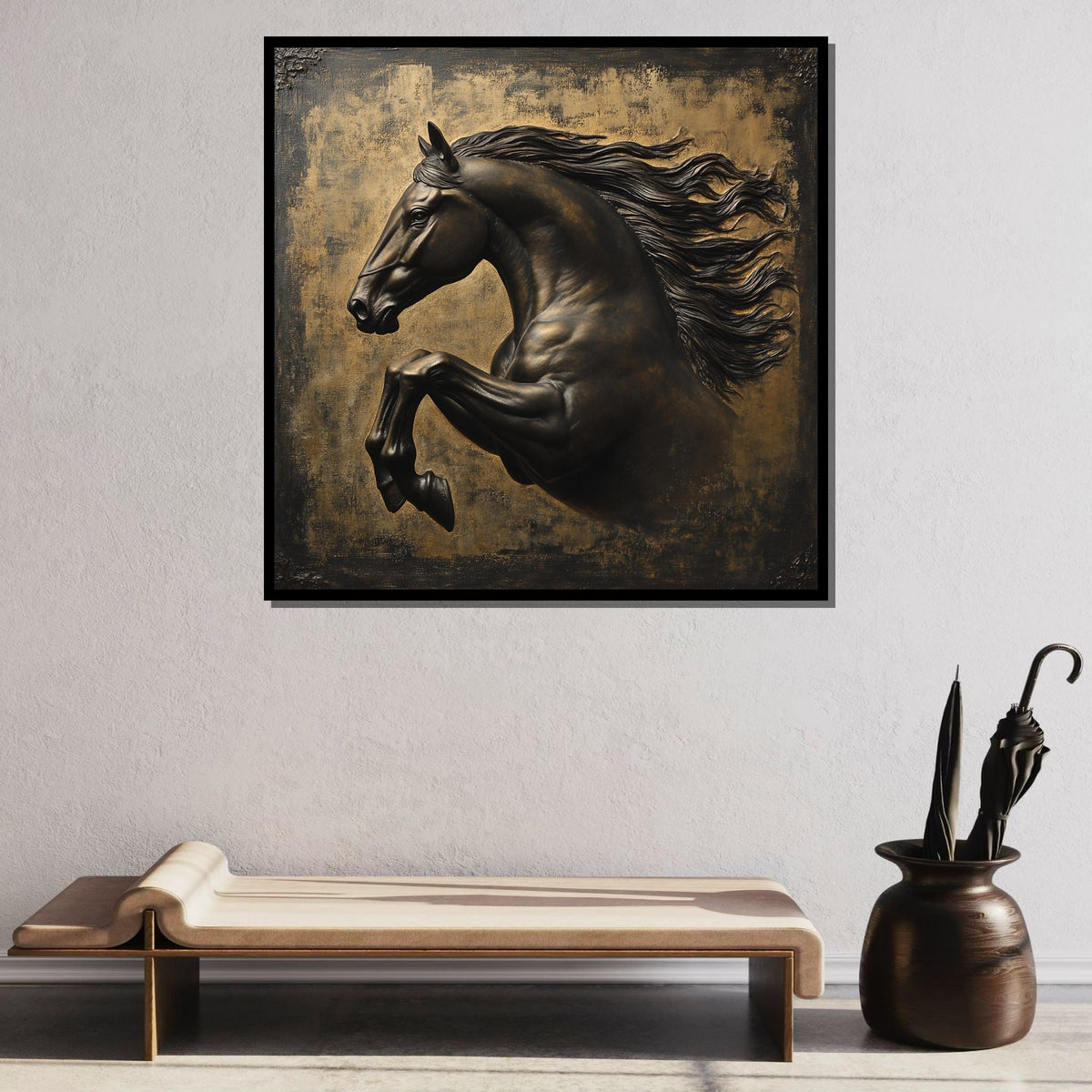 Bronze Stallion Canvas, Majestic Horse in Motion, Luxury Equine Wall Art, Elegant Animal Decor, Luxury Animal Artwork, Ready to Hang