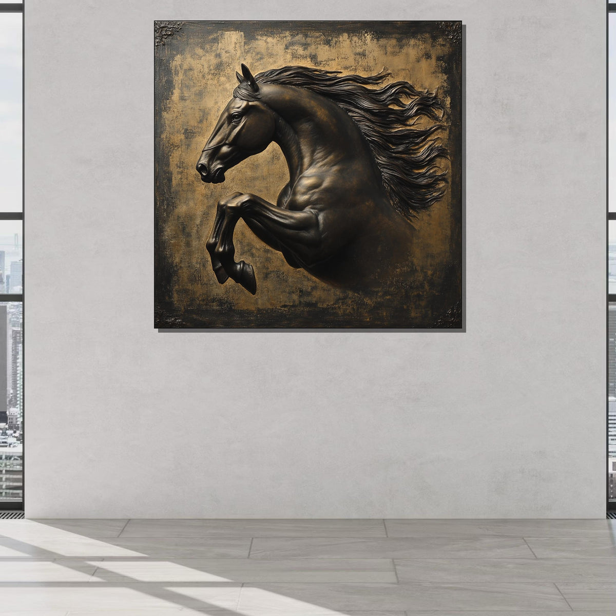 Bronze Stallion Canvas, Majestic Horse in Motion, Luxury Equine Wall Art, Elegant Animal Decor, Luxury Animal Artwork, Ready to Hang
