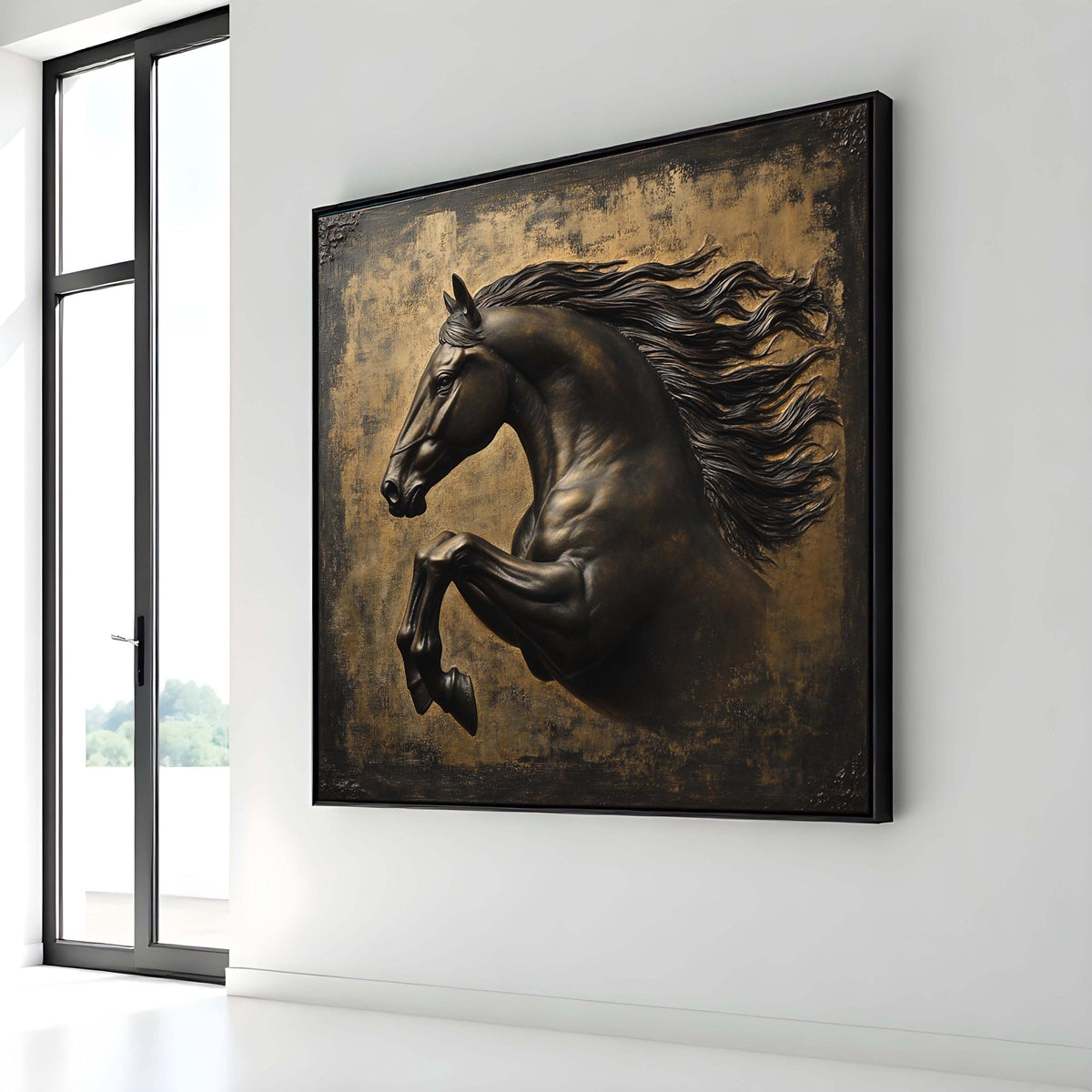 Bronze Stallion Canvas, Majestic Horse in Motion, Luxury Equine Wall Art, Elegant Animal Decor, Luxury Animal Artwork, Ready to Hang
