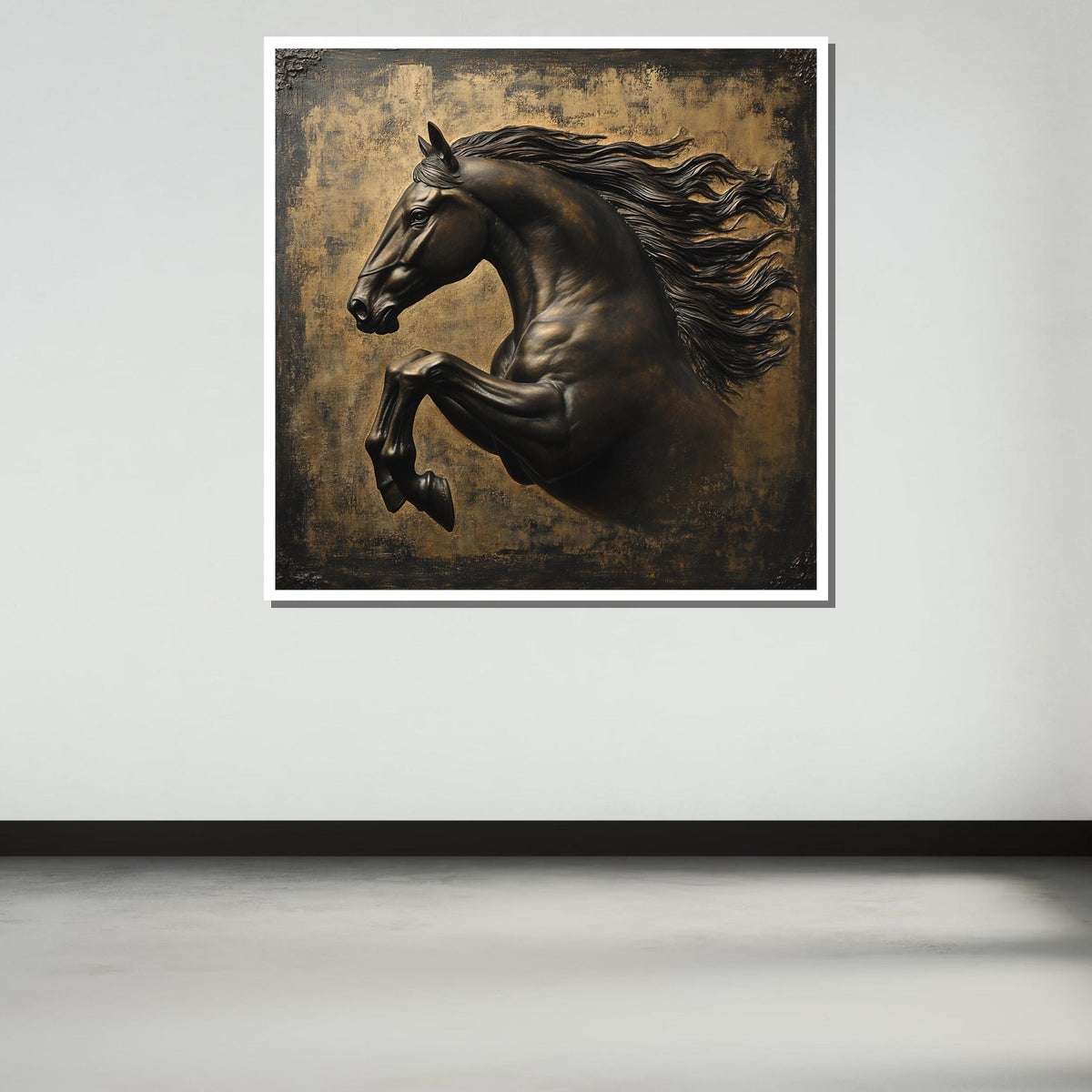 Bronze Stallion Canvas, Majestic Horse in Motion, Luxury Equine Wall Art, Elegant Animal Decor, Luxury Animal Artwork, Ready to Hang