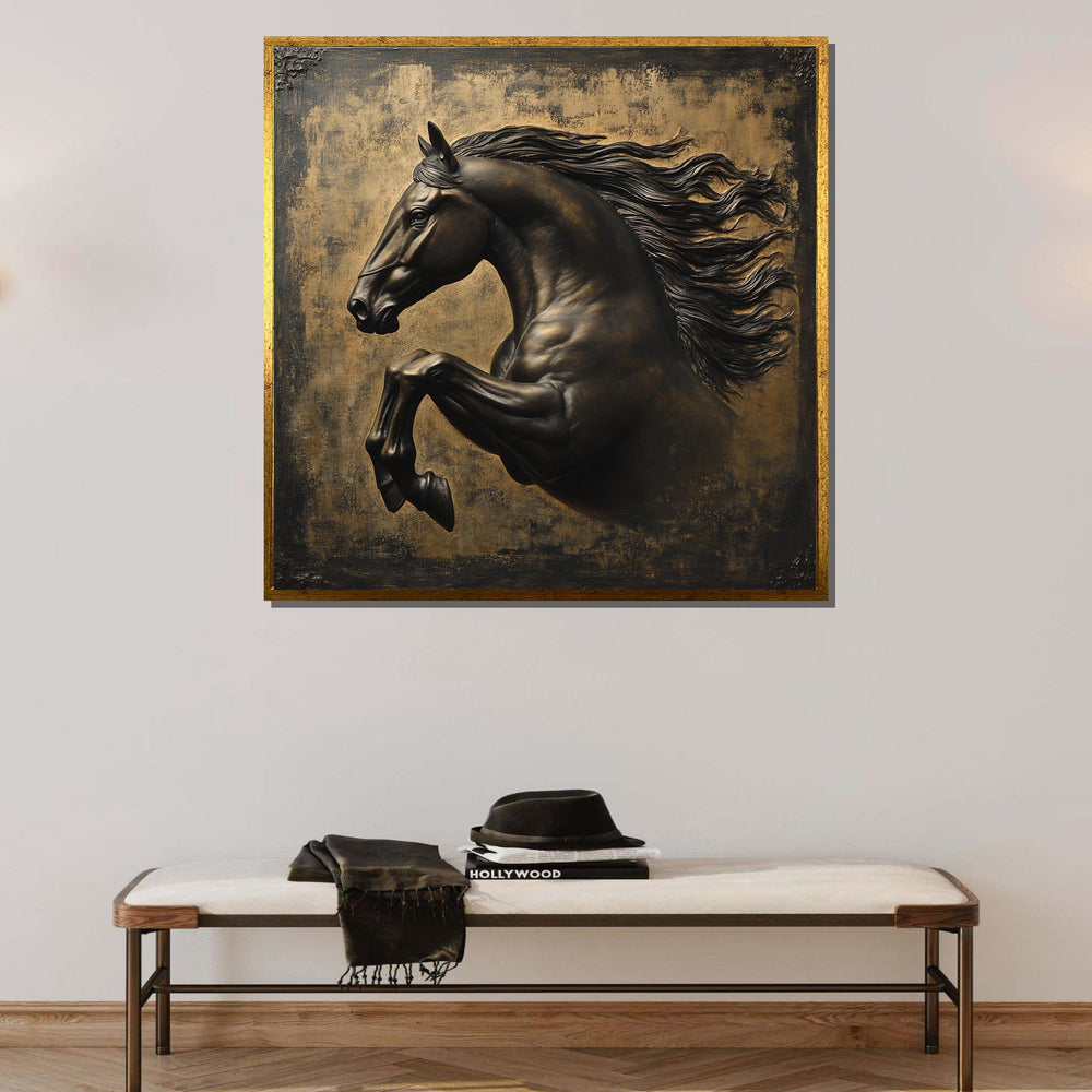 Bronze Stallion Canvas, Majestic Horse in Motion, Luxury Equine Wall Art, Elegant Animal Decor, Luxury Animal Artwork, Ready to Hang