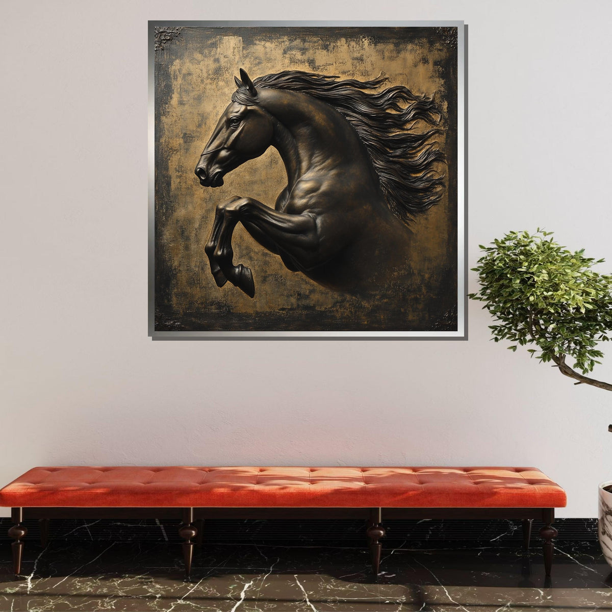 Bronze Stallion Canvas, Majestic Horse in Motion, Luxury Equine Wall Art, Elegant Animal Decor, Luxury Animal Artwork, Ready to Hang