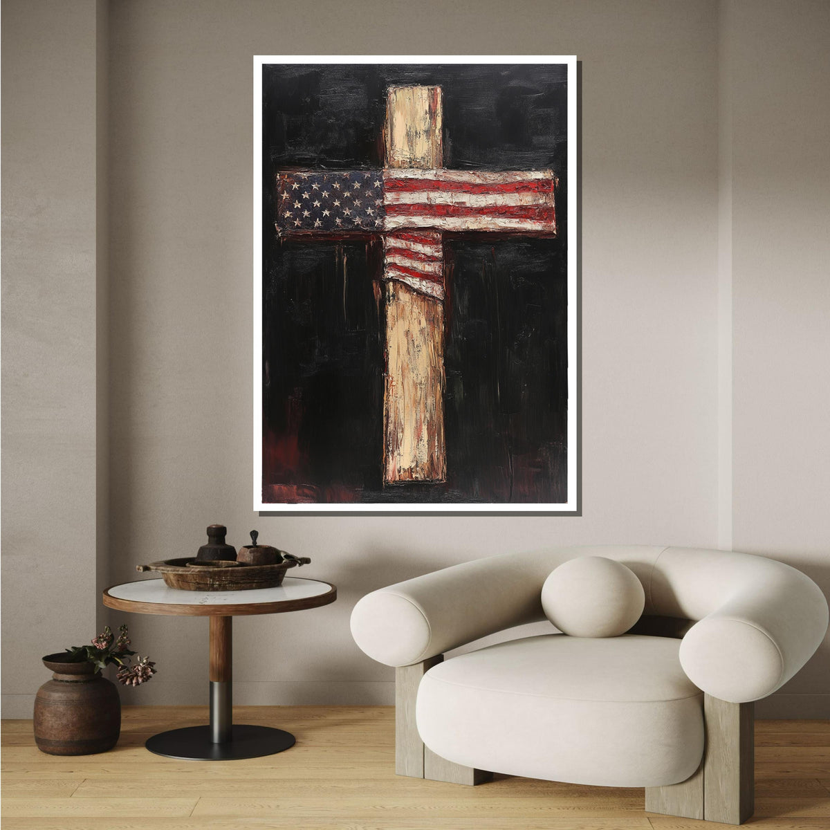 American Flag Cross Canvas, Patriotic Faith Art, Rustic Religious Wall Decor, USA Christian Artwork, Ready to Hang