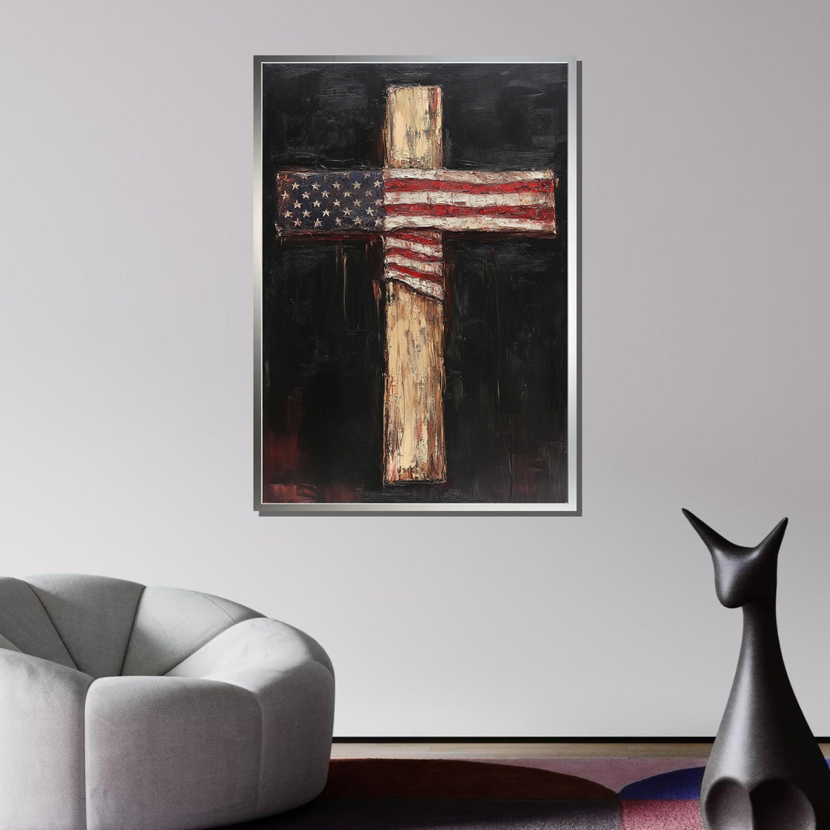American Flag Cross Canvas, Patriotic Faith Art, Rustic Religious Wall Decor, USA Christian Artwork, Ready to Hang