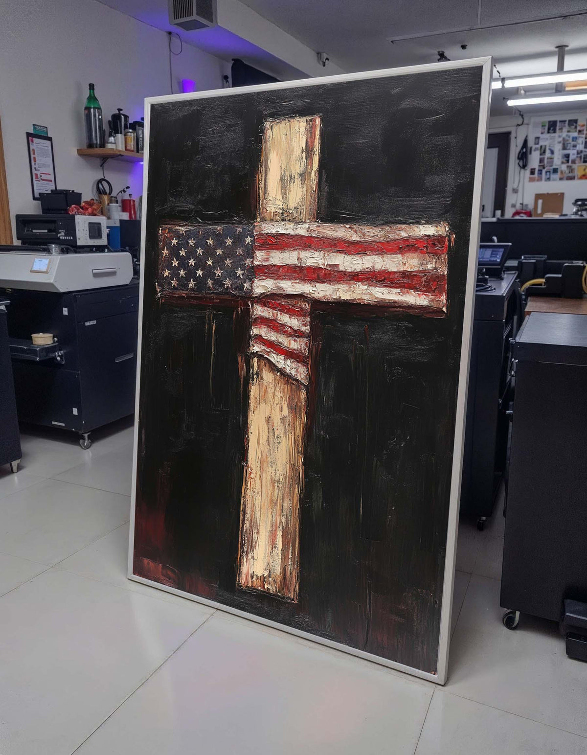 American Flag Cross Canvas, Patriotic Faith Art, Rustic Religious Wall Decor, USA Christian Artwork, Ready to Hang