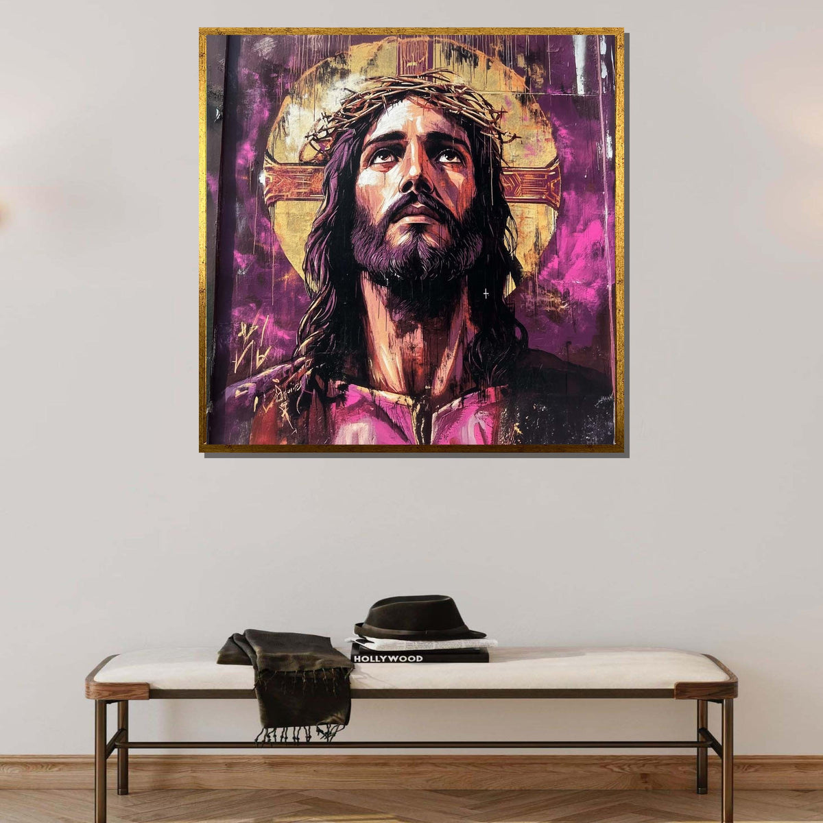 Banksy Jesus Crown of Thorns Graffiti Art Canvas, Bold Urban Religious Decor, Modern Christian Wall Art, Inspirational Savior Portrait