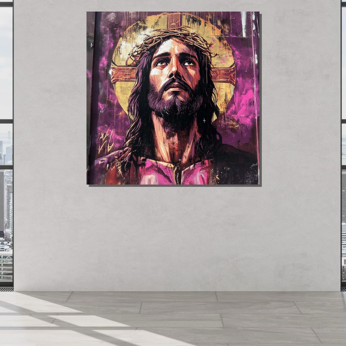 Banksy Jesus Crown of Thorns Graffiti Art Canvas, Bold Urban Religious Decor, Modern Christian Wall Art, Inspirational Savior Portrait