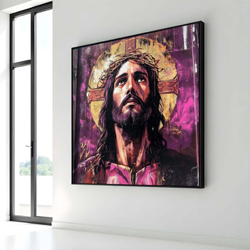 Banksy Jesus Crown of Thorns Graffiti Art Canvas, Bold Urban Religious Decor, Modern Christian Wall Art, Inspirational Savior Portrait