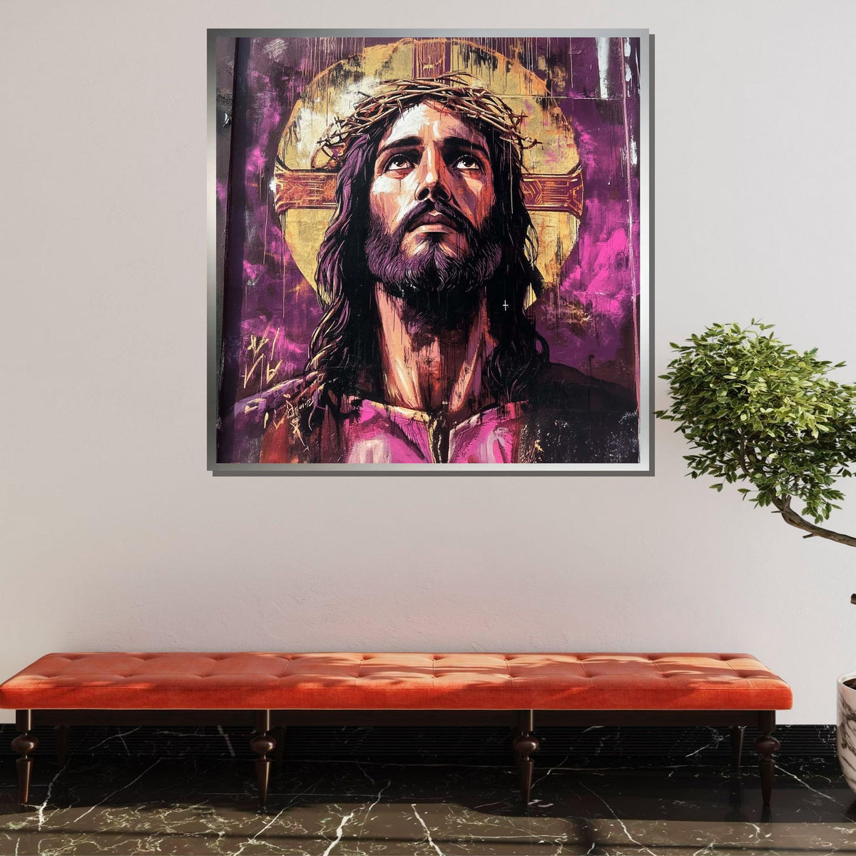 Banksy Jesus Crown of Thorns Graffiti Art Canvas, Bold Urban Religious Decor, Modern Christian Wall Art, Inspirational Savior Portrait
