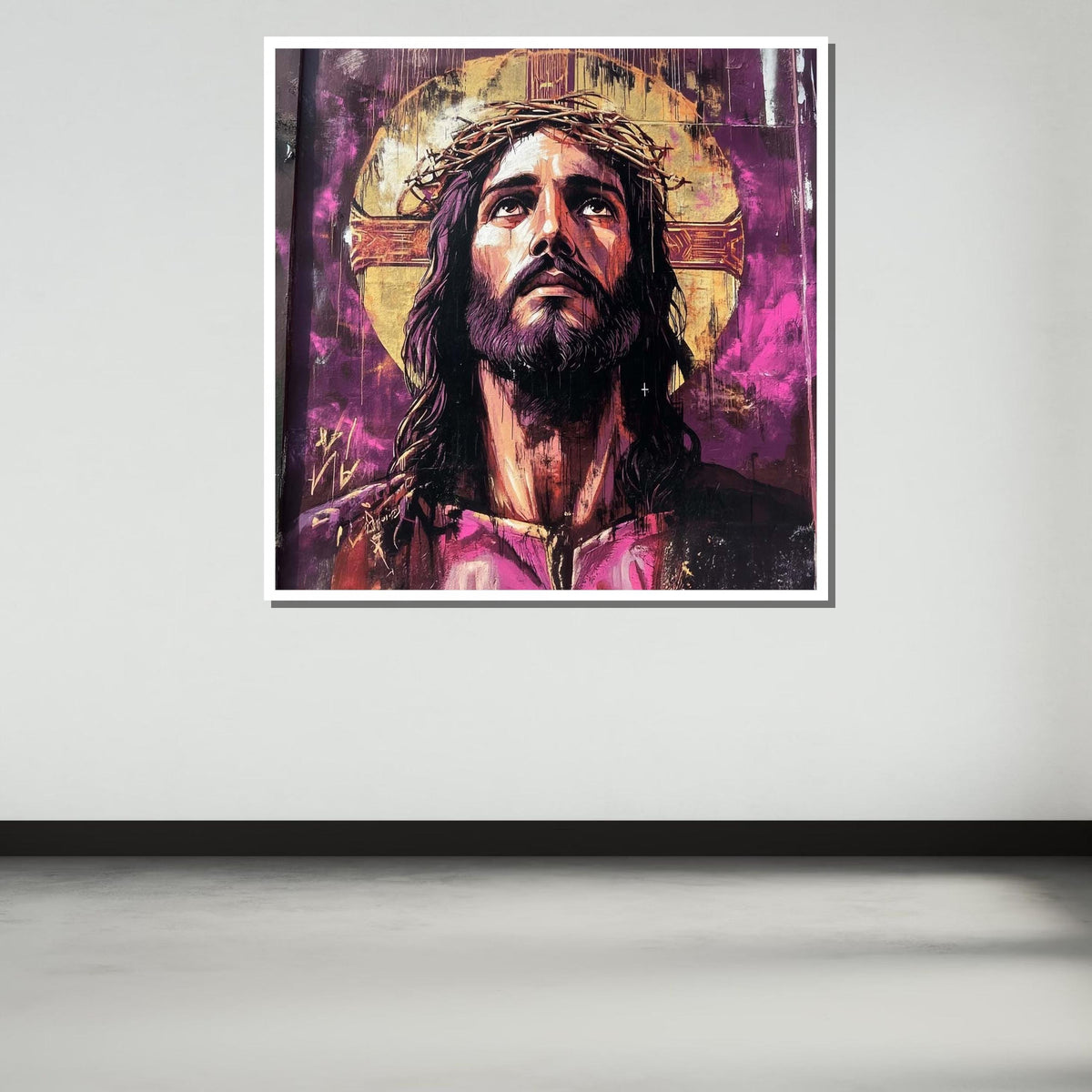 Banksy Jesus Crown of Thorns Graffiti Art Canvas, Bold Urban Religious Decor, Modern Christian Wall Art, Inspirational Savior Portrait