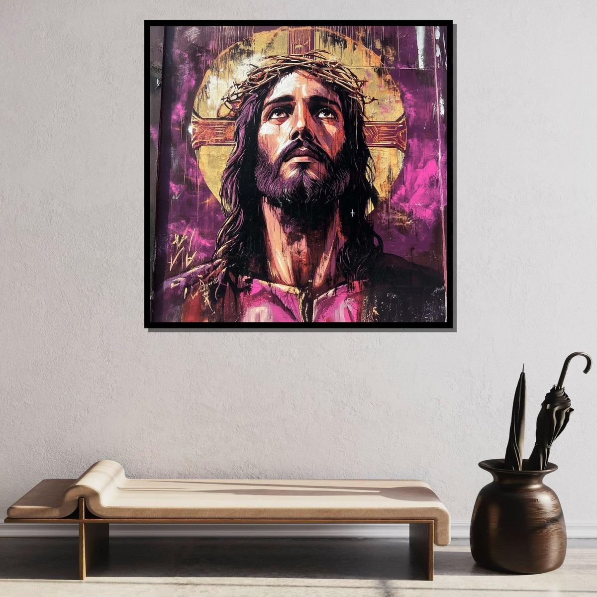Banksy Jesus Crown of Thorns Graffiti Art Canvas, Bold Urban Religious Decor, Modern Christian Wall Art, Inspirational Savior Portrait
