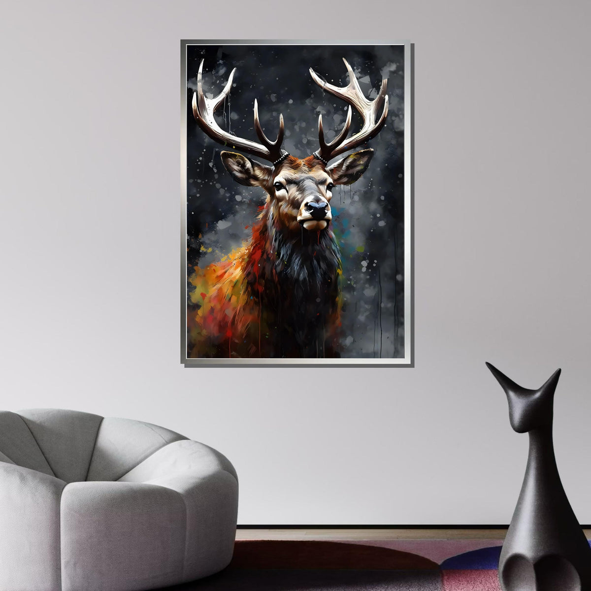 Majestic Stag Canvas, Vibrant Wildlife Art, Abstract Deer Portrait, Rustic Nature Wall Decor, Animal Canvas Art, Wildlife Art, Ready to Hang
