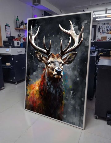 Majestic Stag Canvas, Vibrant Wildlife Art, Abstract Deer Portrait, Rustic Nature Wall Decor, Animal Canvas Art, Wildlife Art, Ready to Hang