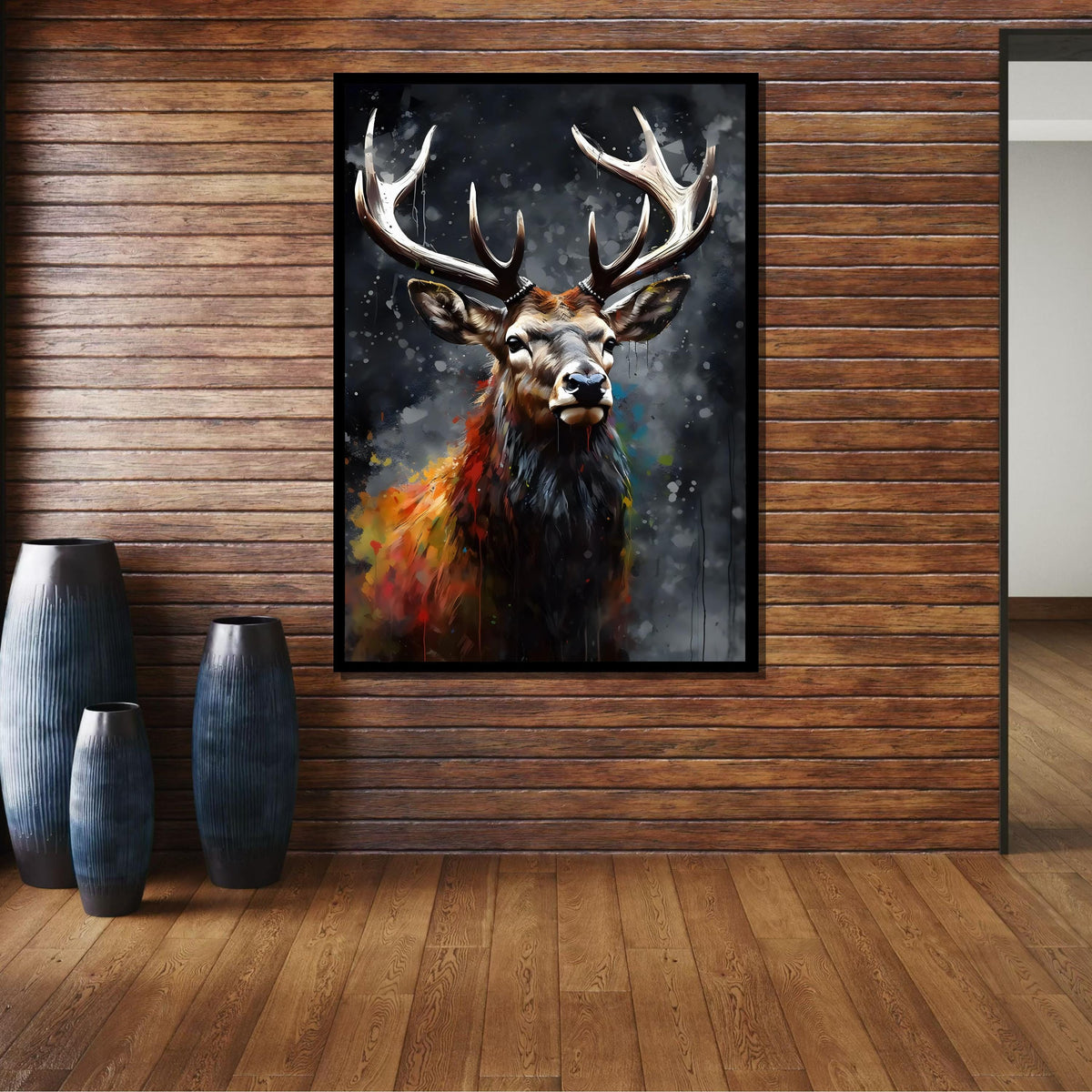Majestic Stag Canvas, Vibrant Wildlife Art, Abstract Deer Portrait, Rustic Nature Wall Decor, Animal Canvas Art, Wildlife Art, Ready to Hang