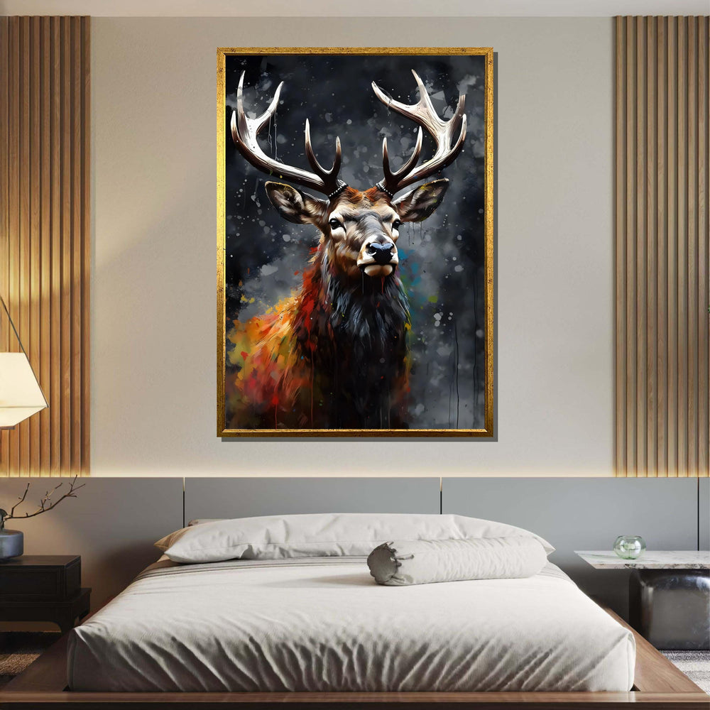 Majestic Stag Canvas, Vibrant Wildlife Art, Abstract Deer Portrait, Rustic Nature Wall Decor, Animal Canvas Art, Wildlife Art, Ready to Hang