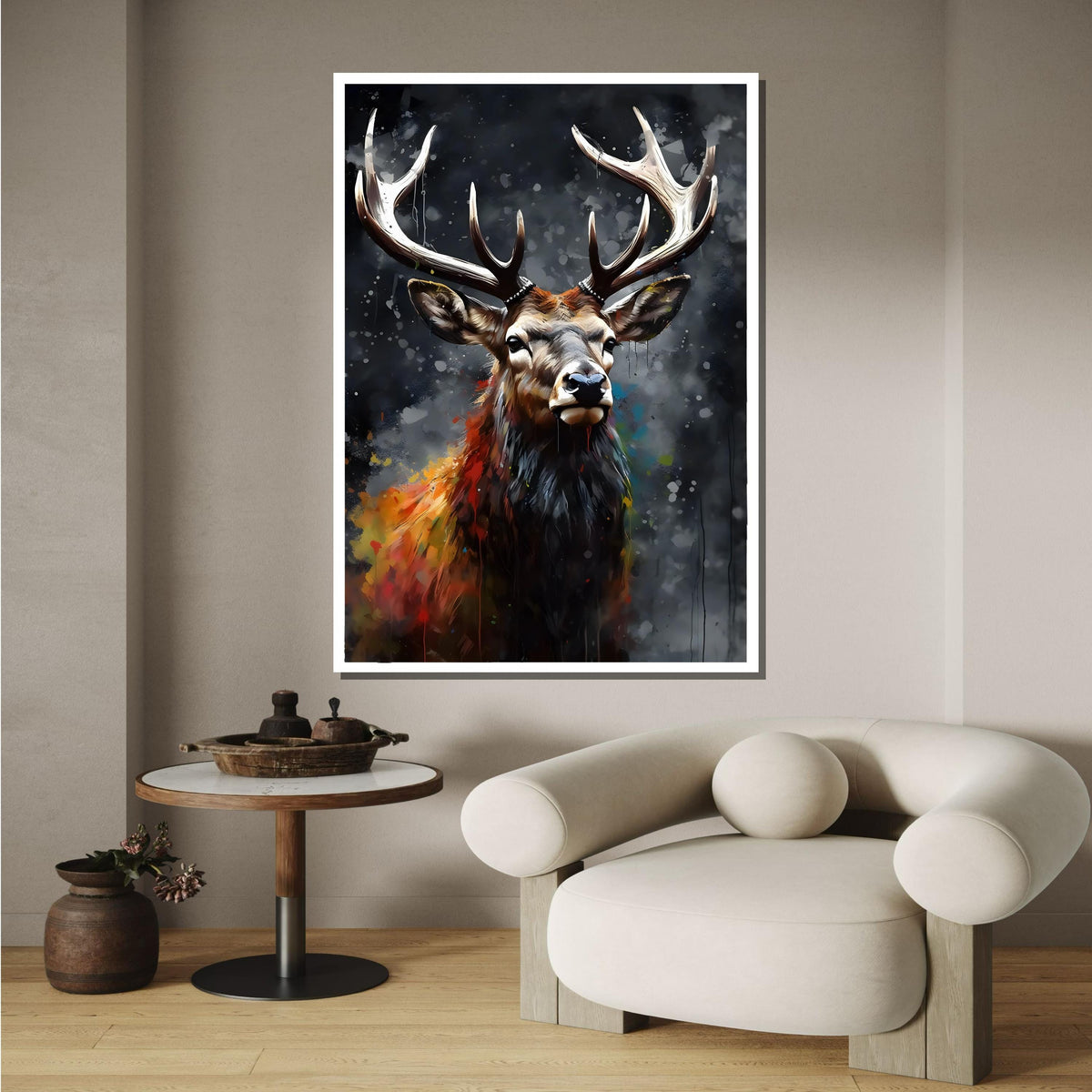 Majestic Stag Canvas, Vibrant Wildlife Art, Abstract Deer Portrait, Rustic Nature Wall Decor, Animal Canvas Art, Wildlife Art, Ready to Hang