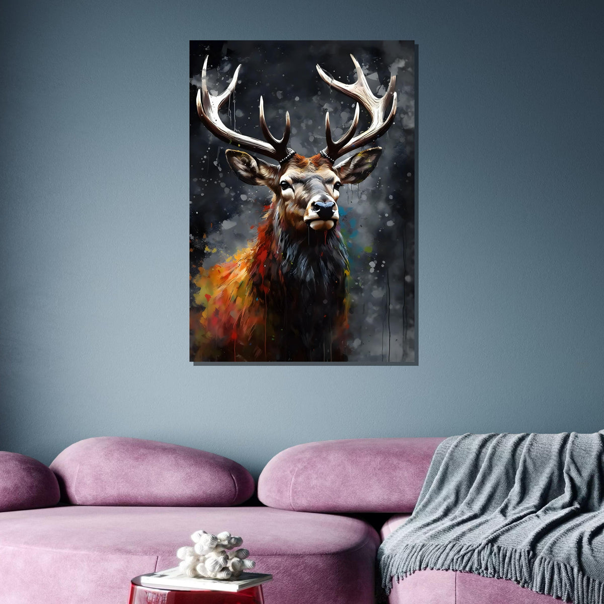 Majestic Stag Canvas, Vibrant Wildlife Art, Abstract Deer Portrait, Rustic Nature Wall Decor, Animal Canvas Art, Wildlife Art, Ready to Hang