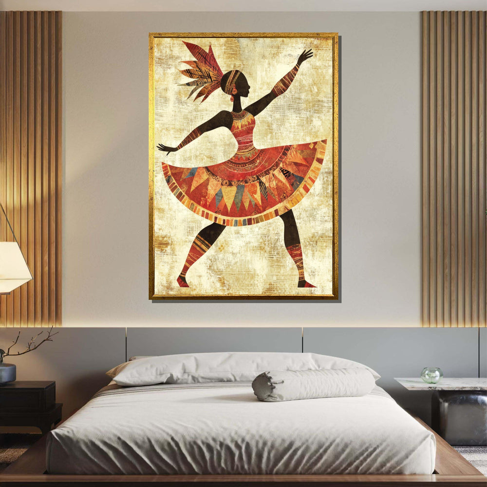 Tribal Dancer Canvas Art, African Woman Dance Silhouette, Colorful Boho Wall Decor, Ethnic Dance Wall Art, Ready to Hang Artwork