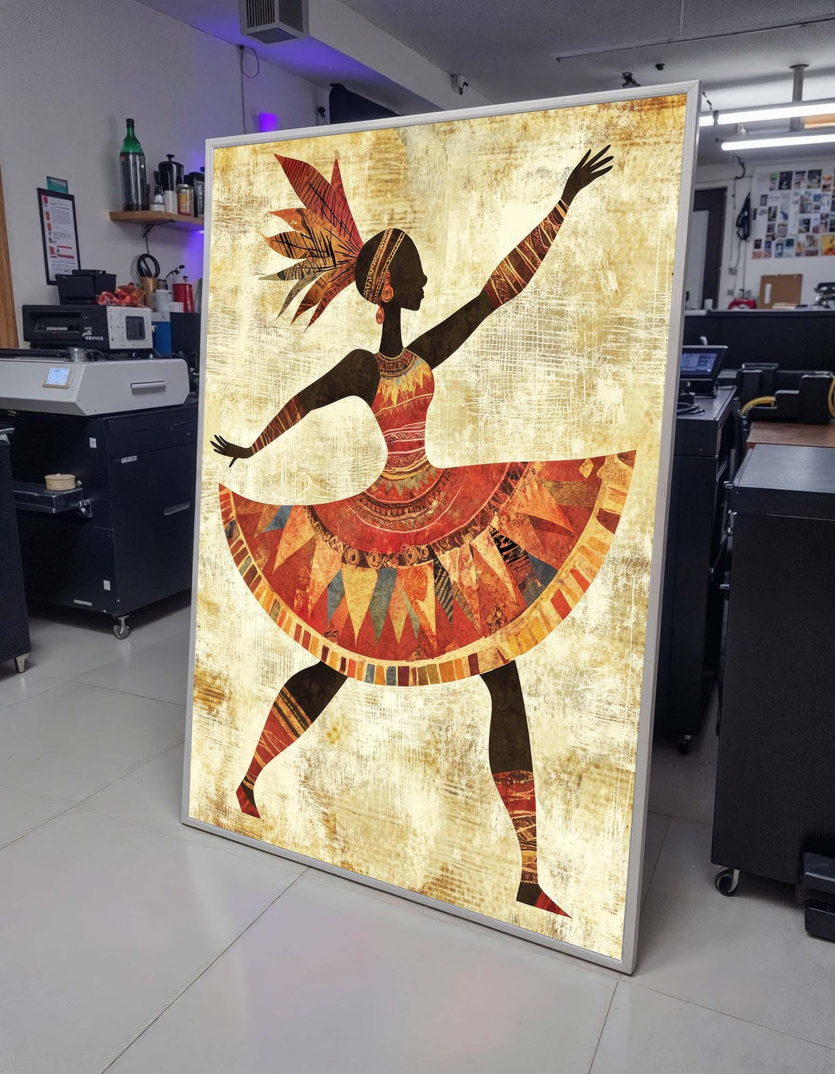 Tribal Dancer Canvas Art, African Woman Dance Silhouette, Colorful Boho Wall Decor, Ethnic Dance Wall Art, Ready to Hang Artwork