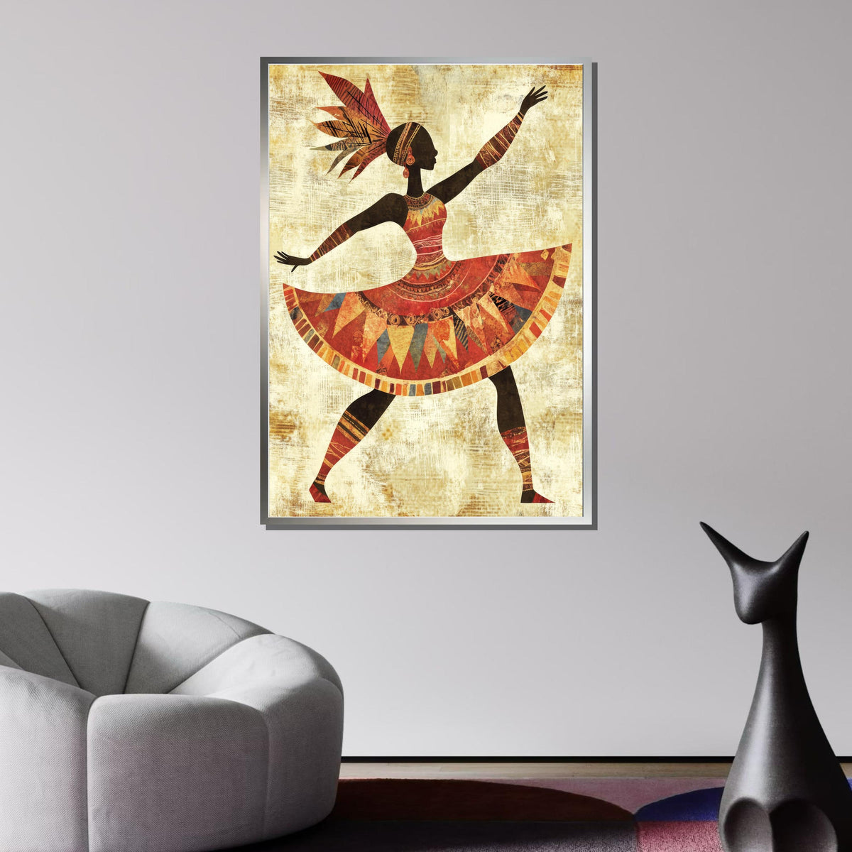 Tribal Dancer Canvas Art, African Woman Dance Silhouette, Colorful Boho Wall Decor, Ethnic Dance Wall Art, Ready to Hang Artwork