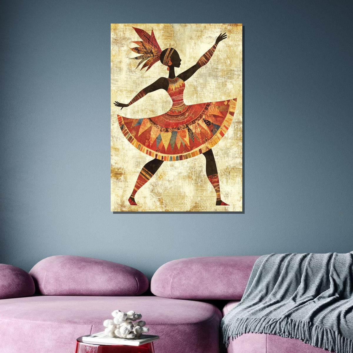 Tribal Dancer Canvas Art, African Woman Dance Silhouette, Colorful Boho Wall Decor, Ethnic Dance Wall Art, Ready to Hang Artwork