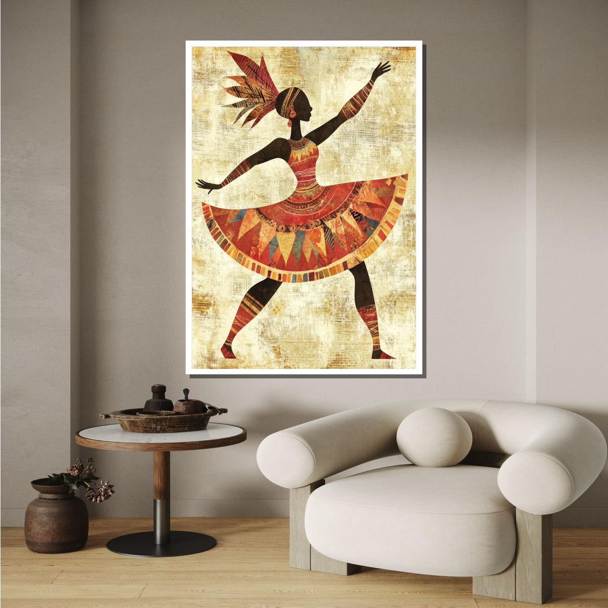 Tribal Dancer Canvas Art, African Woman Dance Silhouette, Colorful Boho Wall Decor, Ethnic Dance Wall Art, Ready to Hang Artwork