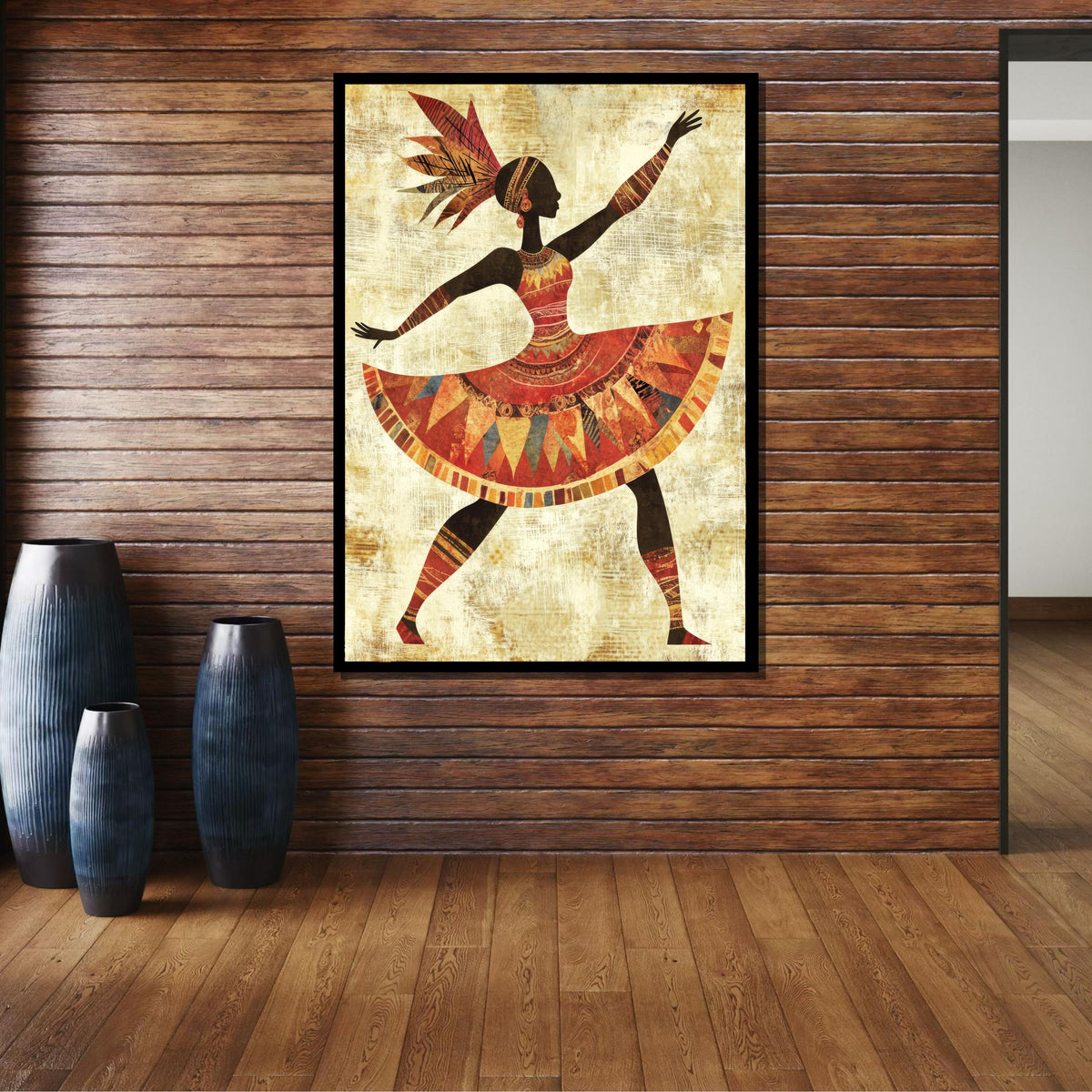 Tribal Dancer Canvas Art, African Woman Dance Silhouette, Colorful Boho Wall Decor, Ethnic Dance Wall Art, Ready to Hang Artwork