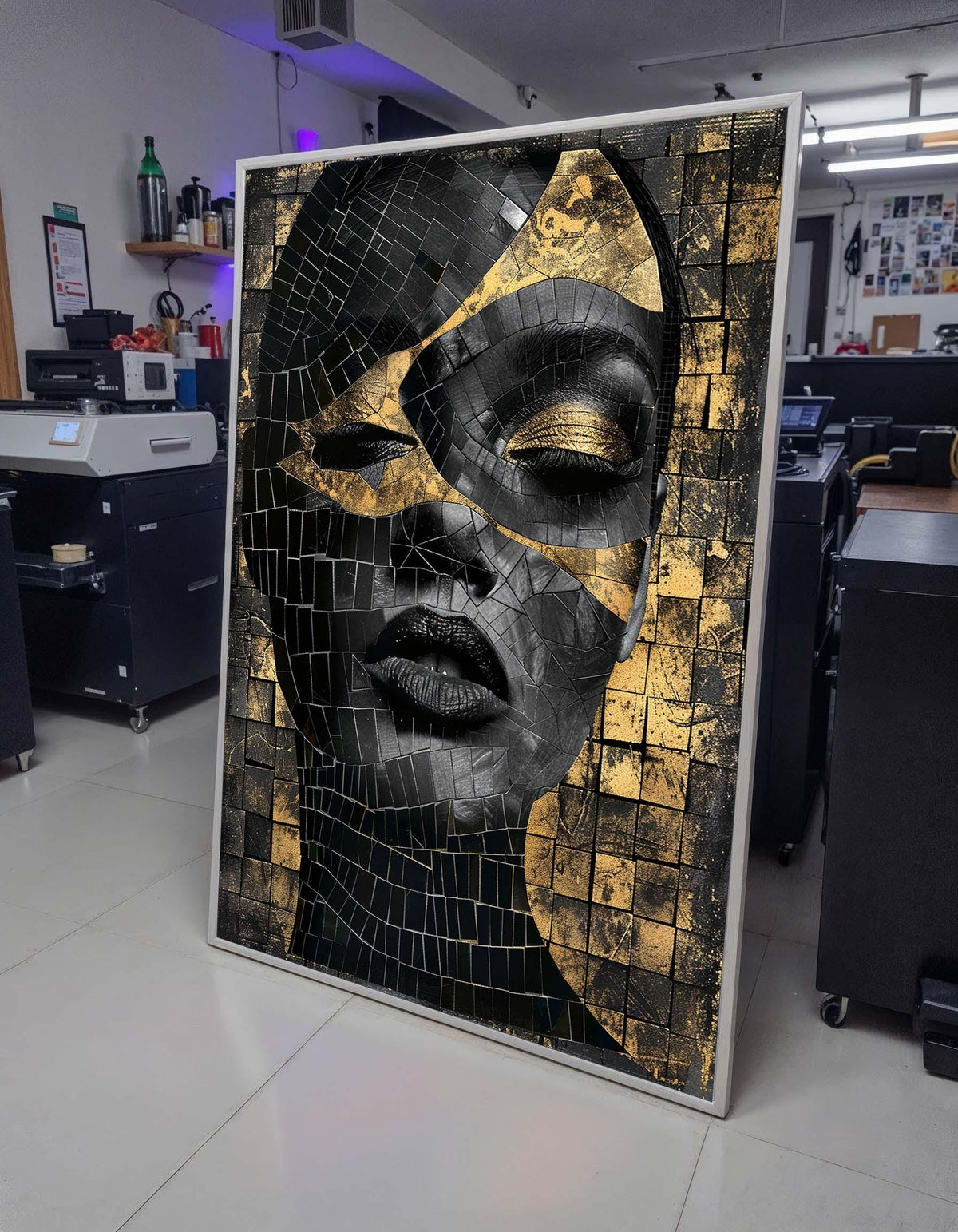 Woman Portrait, Golden Mosaic Woman Canvas, Abstract Black and Gold Wall Art, Glamour Portrait Art, Modern Decor, Ready to Hang Canvas
