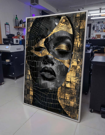 Woman Portrait, Golden Mosaic Woman Canvas, Abstract Black and Gold Wall Art, Glamour Portrait Art, Modern Decor, Ready to Hang Canvas