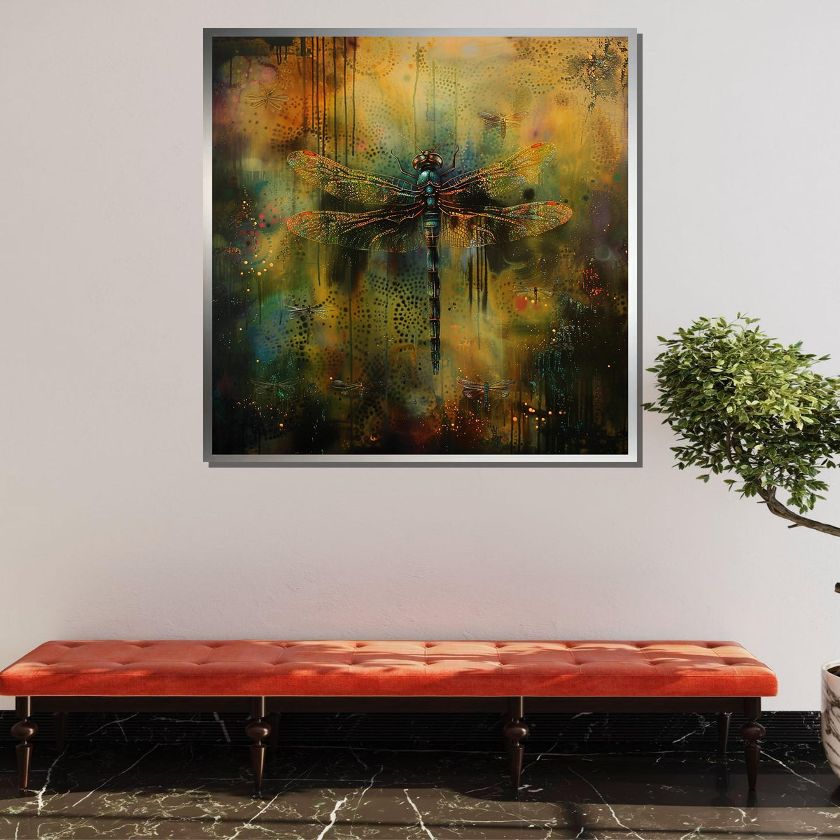 Mystical Dragonfly Canvas Art, Nature-Inspired Wall Decor, Enchanted Forest Insect Art, Colorful Dragonfly Painting, Ready to Hang Canvas