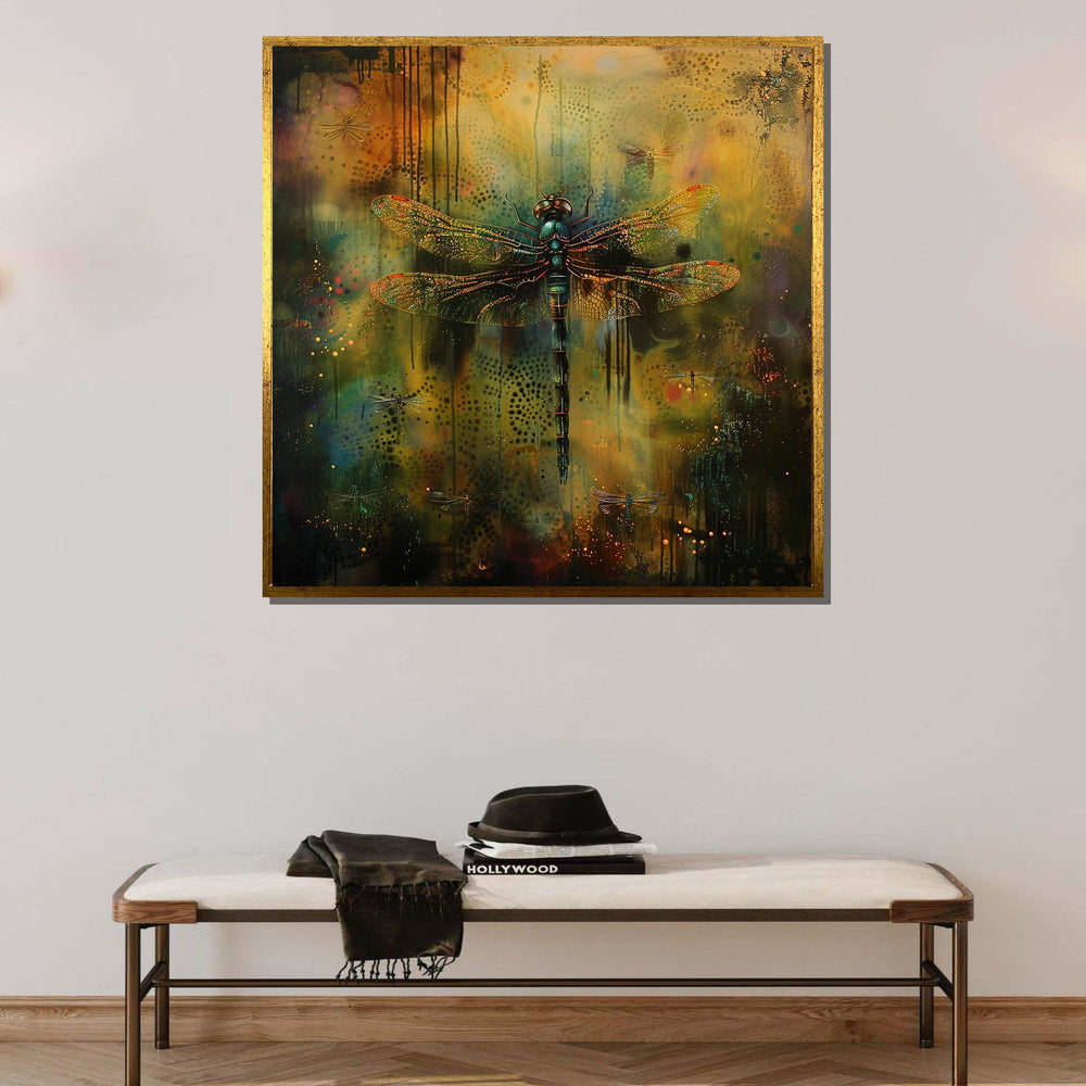 Mystical Dragonfly Canvas Art, Nature-Inspired Wall Decor, Enchanted Forest Insect Art, Colorful Dragonfly Painting, Ready to Hang Canvas