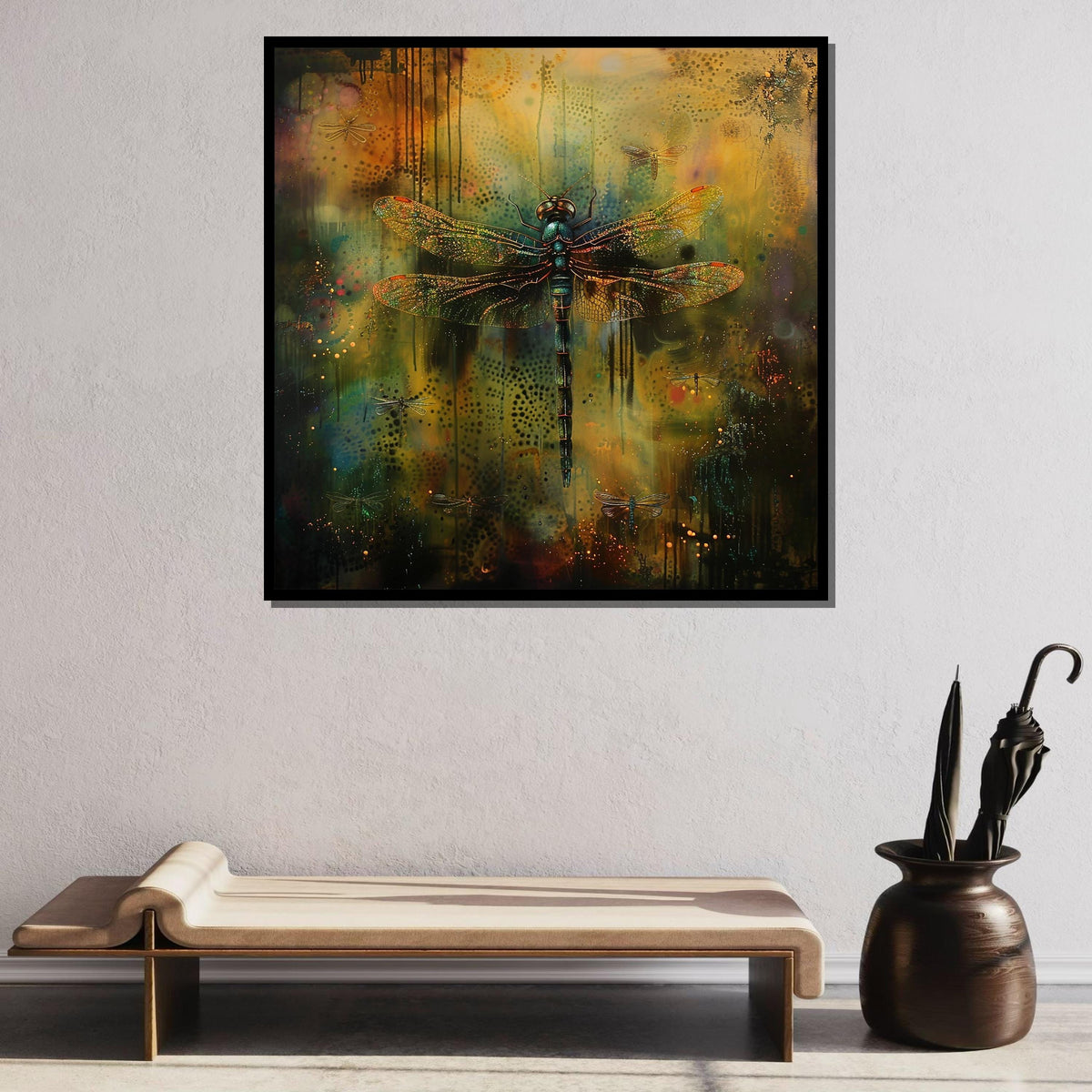 Mystical Dragonfly Canvas Art, Nature-Inspired Wall Decor, Enchanted Forest Insect Art, Colorful Dragonfly Painting, Ready to Hang Canvas