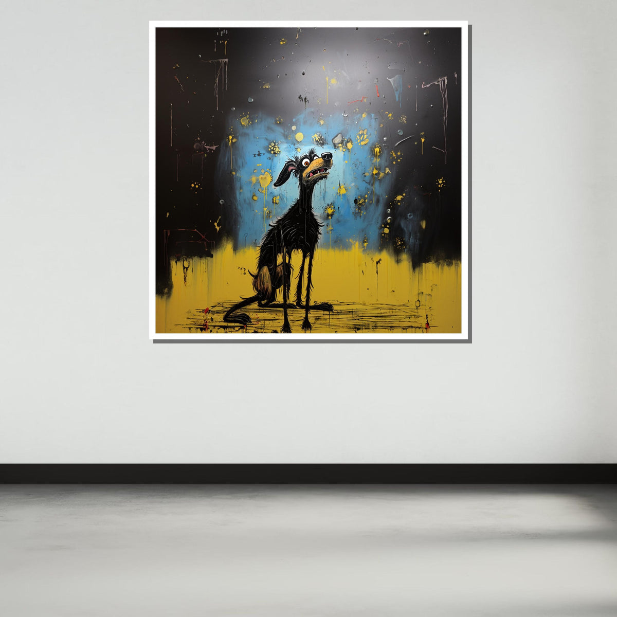 Dog Painting Art,Whimsical Nervous Dog Canvas, Quirky Cartoon Art, Abstract Pet Portrait, Funny Animal Wall Decor, Ready to Hang Canvas
