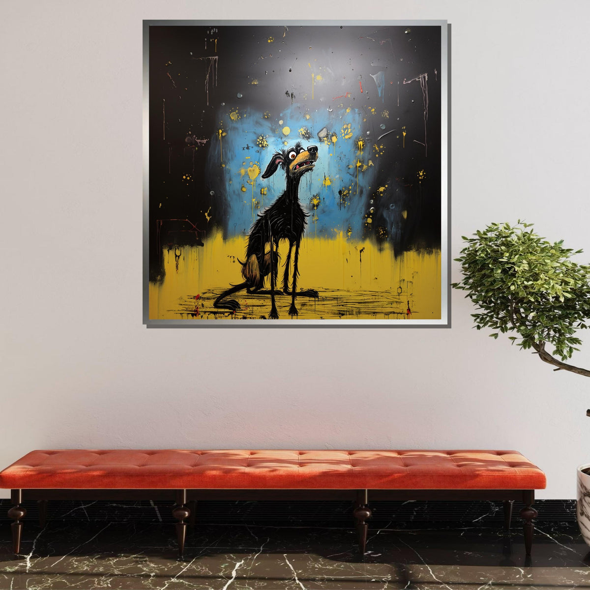 Dog Painting Art,Whimsical Nervous Dog Canvas, Quirky Cartoon Art, Abstract Pet Portrait, Funny Animal Wall Decor, Ready to Hang Canvas