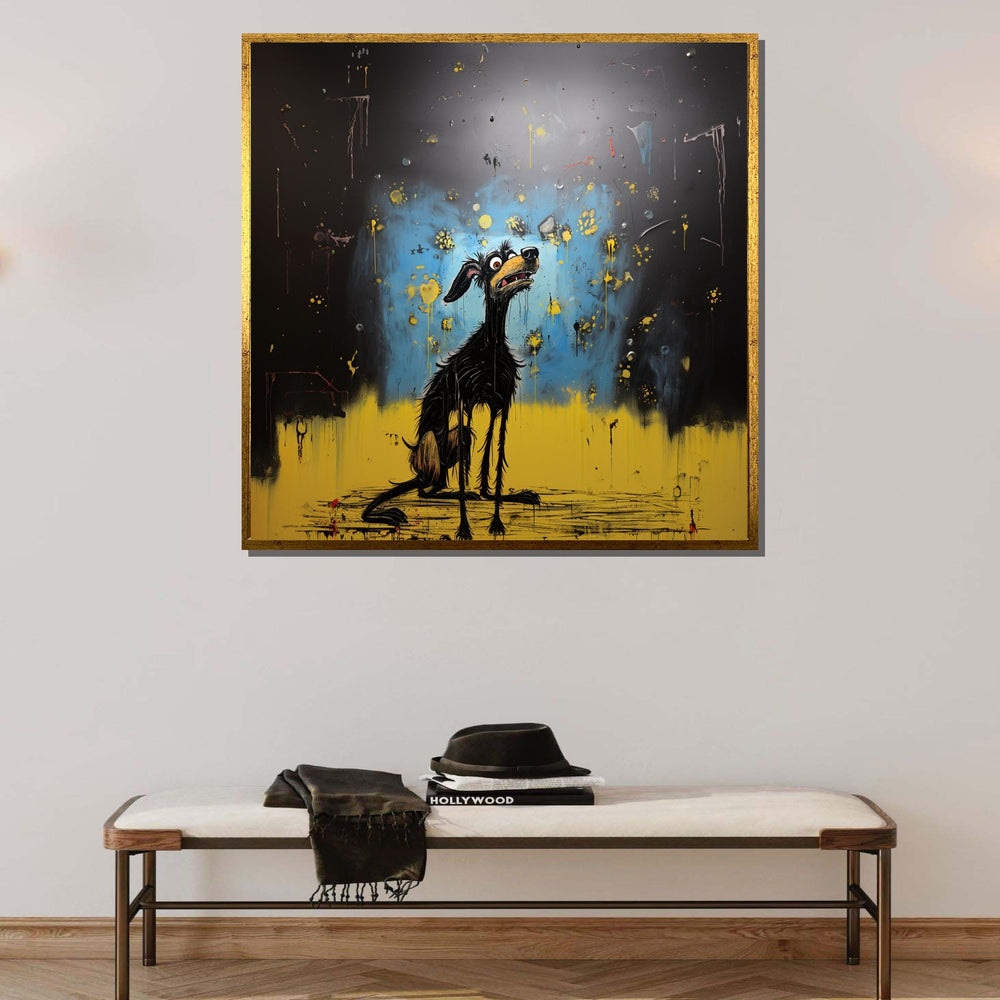 Dog Painting Art,Whimsical Nervous Dog Canvas, Quirky Cartoon Art, Abstract Pet Portrait, Funny Animal Wall Decor, Ready to Hang Canvas