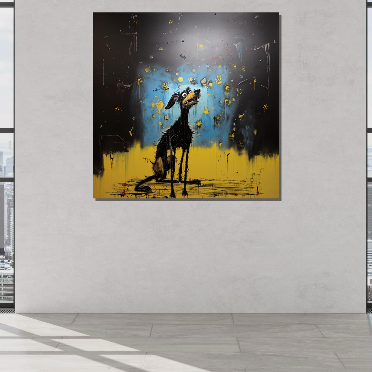 Dog Painting Art,Whimsical Nervous Dog Canvas, Quirky Cartoon Art, Abstract Pet Portrait, Funny Animal Wall Decor, Ready to Hang Canvas