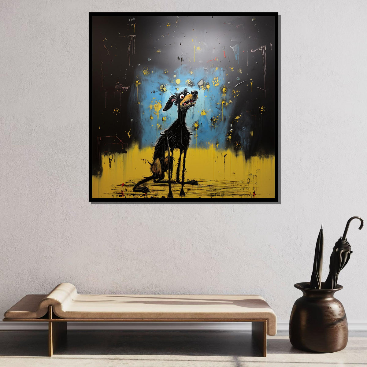 Dog Painting Art,Whimsical Nervous Dog Canvas, Quirky Cartoon Art, Abstract Pet Portrait, Funny Animal Wall Decor, Ready to Hang Canvas