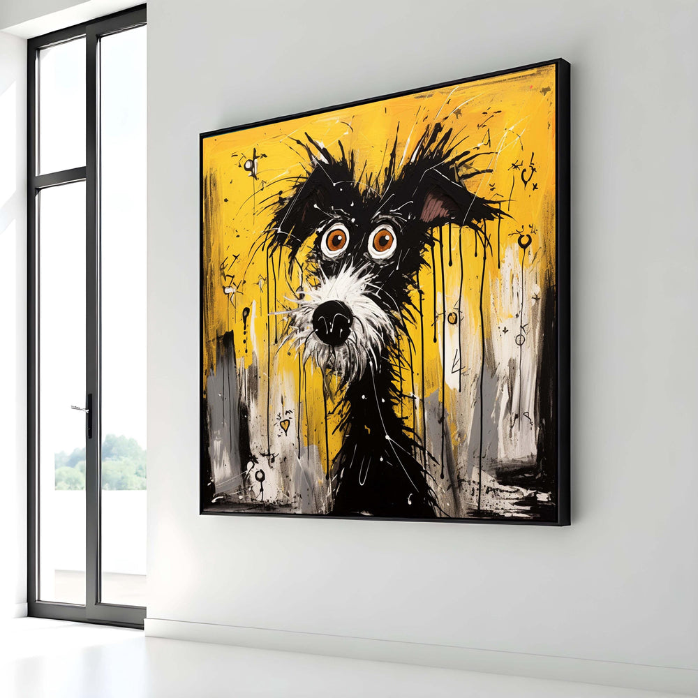 Dog Wall Art, Playful Scruffy Dog Canvas, Quirky Cartoon Animal Art, Funny Pet Portrait, Abstract Dog Wall Decor, Ready to Hang Canvas